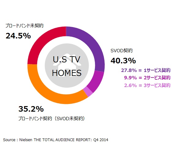 図表1：　定額制ストリーミング動画視聴サービス普及率（米国）　2014年第4四半期